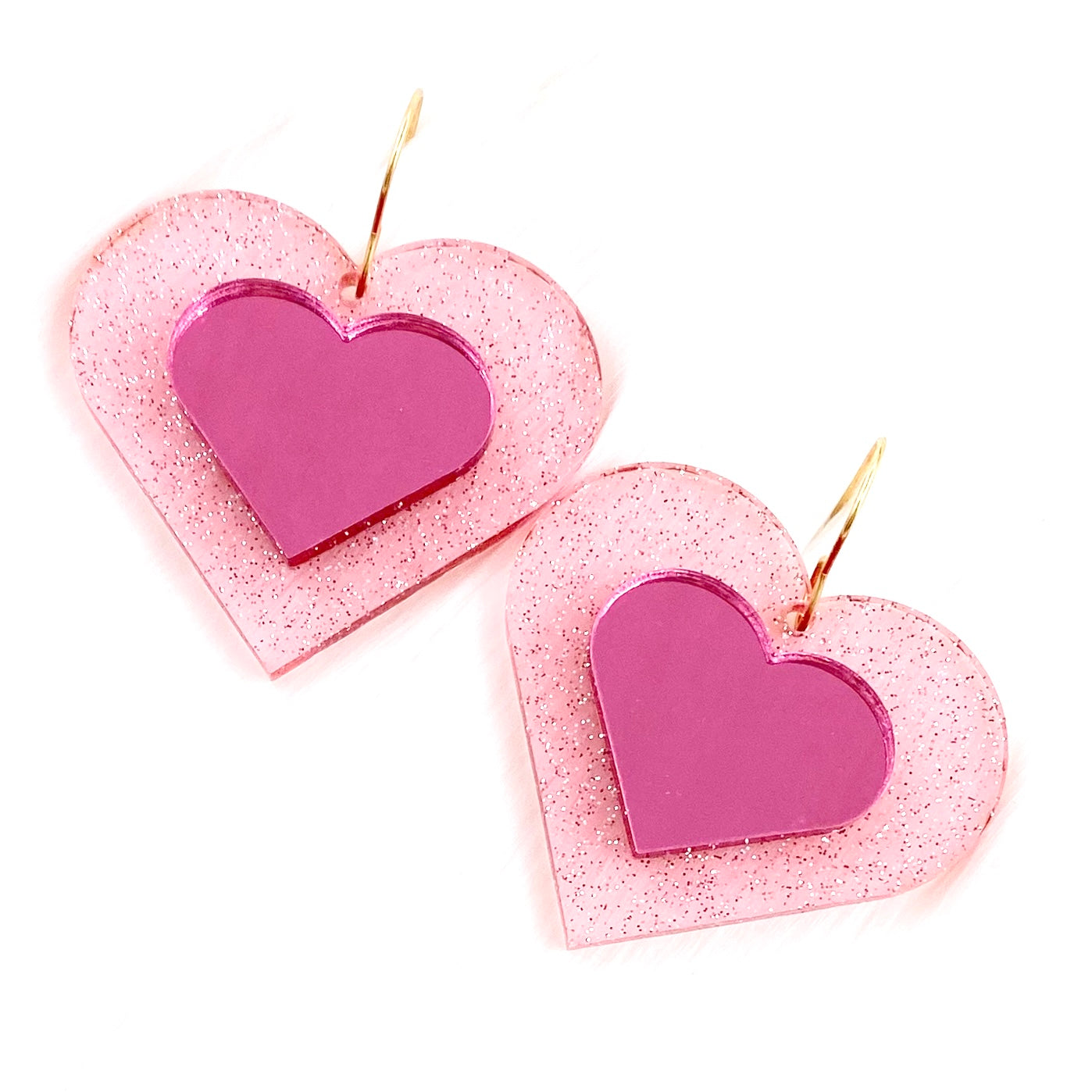 3-D Sparkle Hearts - Valentines Acrylic Earrings