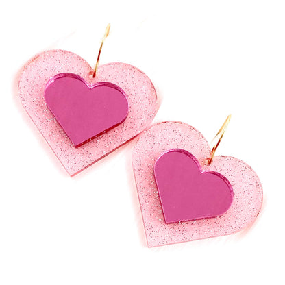 3-D Sparkle Hearts - Valentines Acrylic Earrings