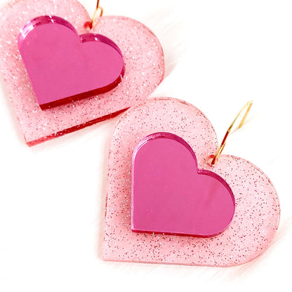 3-D Sparkle Hearts - Valentines Acrylic Earrings