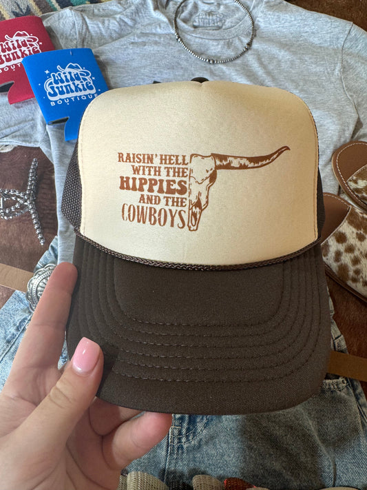 Raisin' Hell With Hippies & Cowboys Trucker Hat