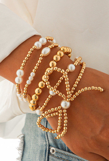 Gold Pearl Bow Bracelet Stack