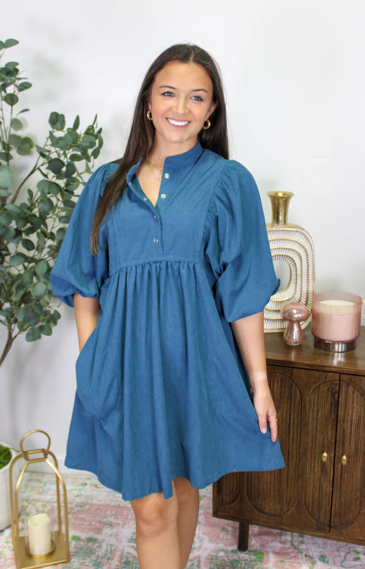 Blue Corduroy Dress