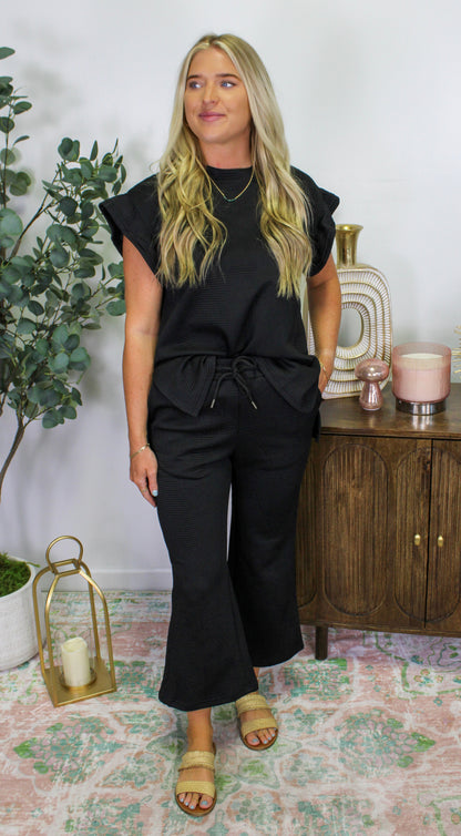 Black Textured Pants Set LT