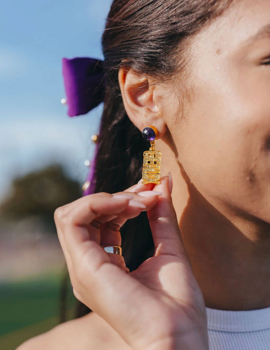 MINI GOLD GLITTER GEAUX TIGERS EARRINGS