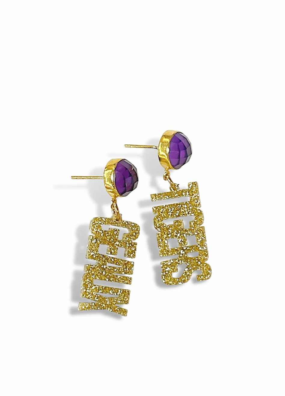 MINI GOLD GLITTER GEAUX TIGERS EARRINGS