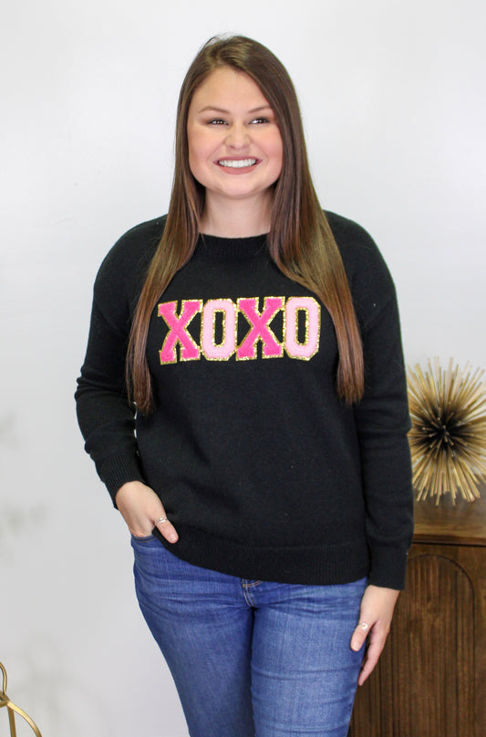 Black XOXO Chenille Pullover