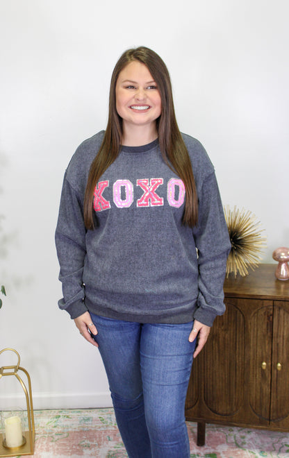 Corded Sequin XOXO Crewneck