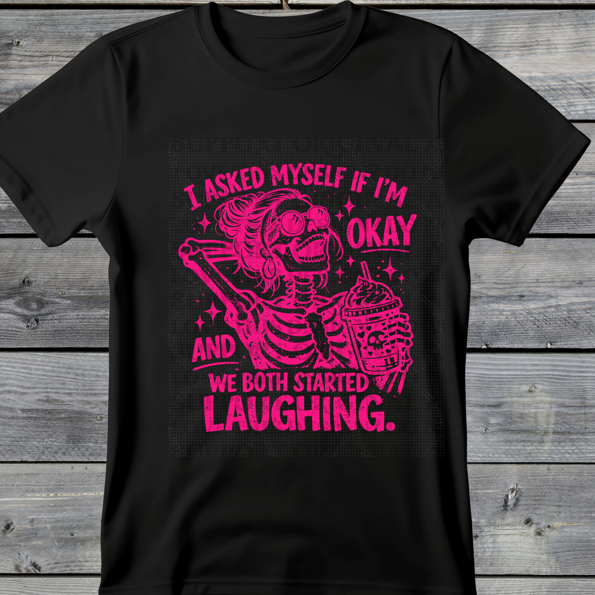 Wholesale Summer Fun Collab Graphic Tee Collection - I'm Ok Skeleton Black Tee