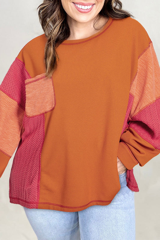 Orange Patchwork Plus Size Top