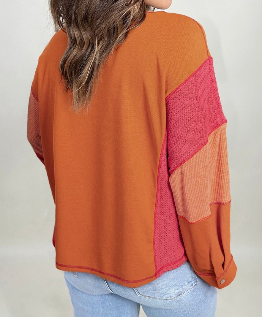 Orange Patchwork Plus Size Top