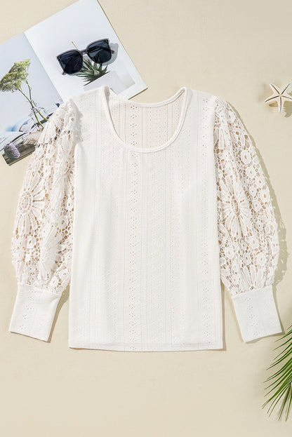 White Floral Lace Plus Size Blouse LT