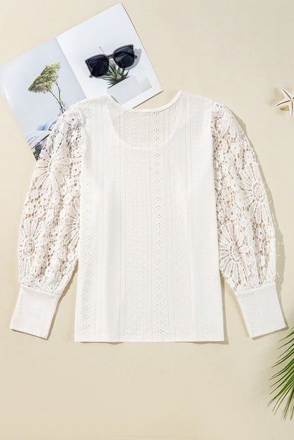 White Floral Lace Plus Size Blouse LT