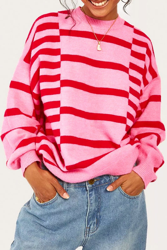 Pink and Red Striped Sweater