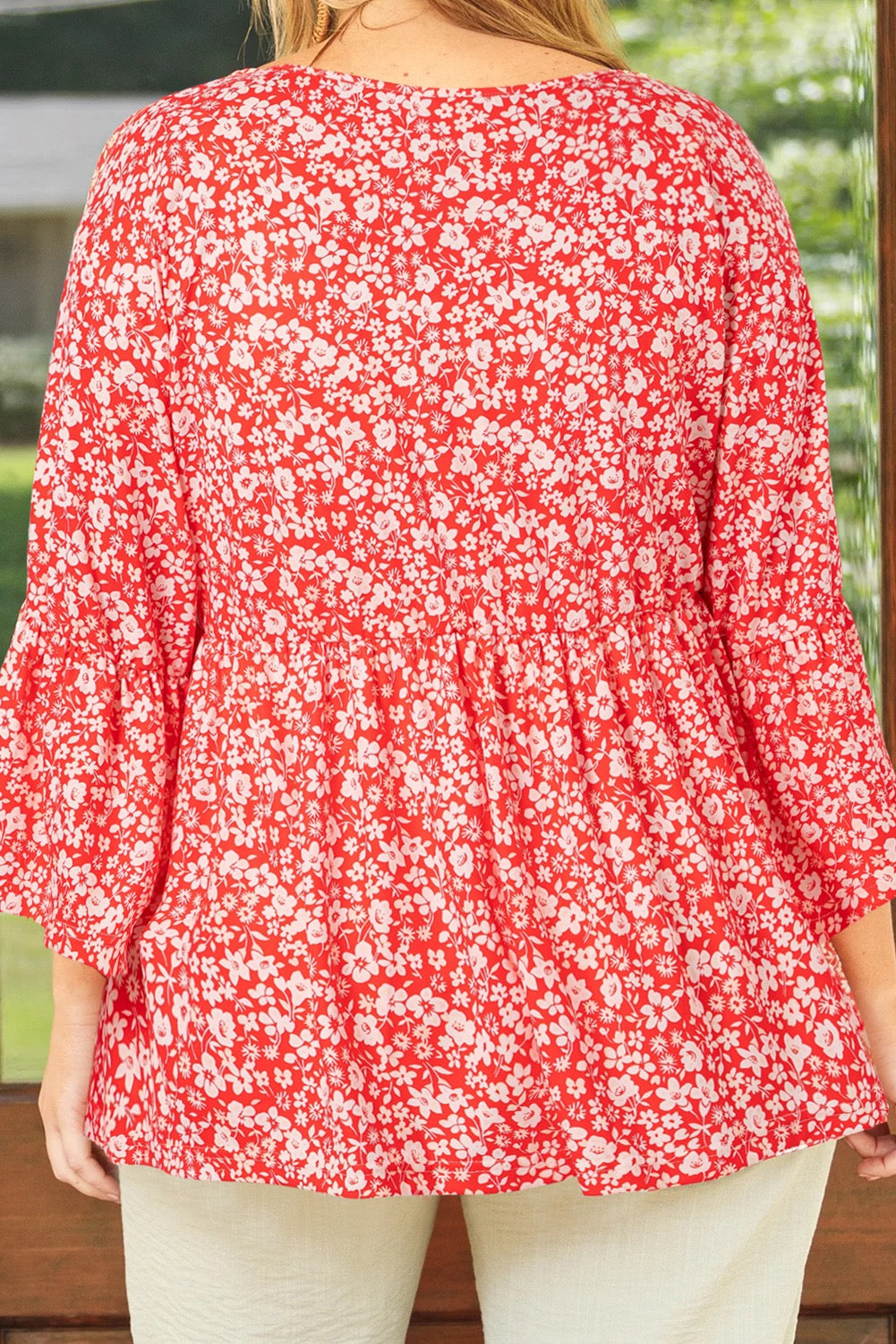 Red Floral Plus Size Blouse