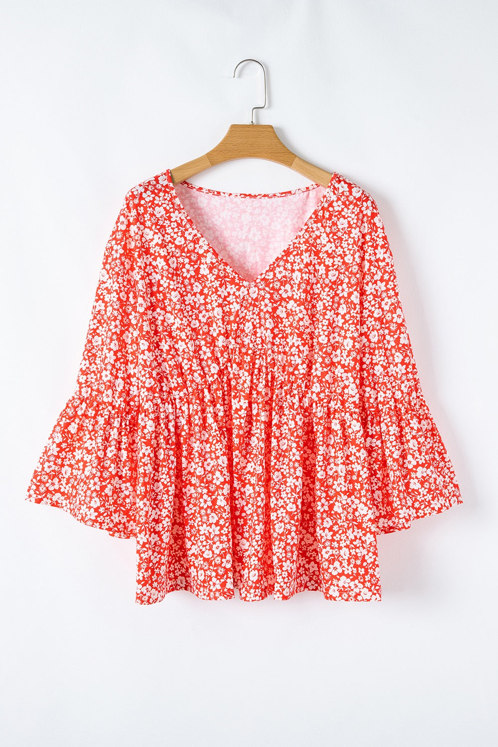 Red Floral Plus Size Blouse