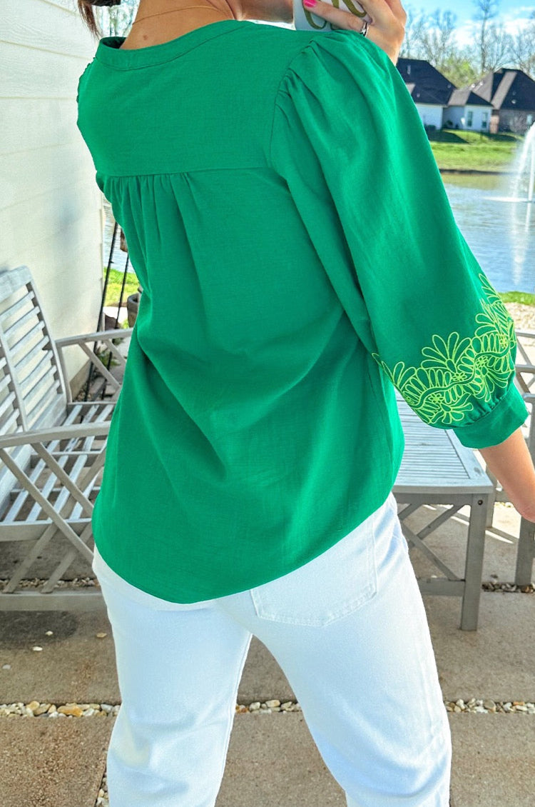 Green Embroidered Blouse