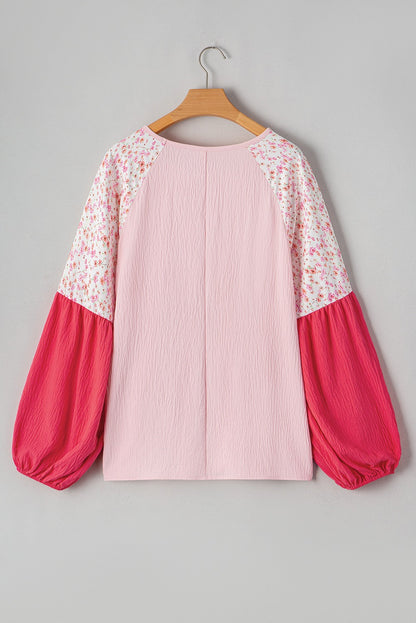 Floral Colorblock Plus Size Blouse LT