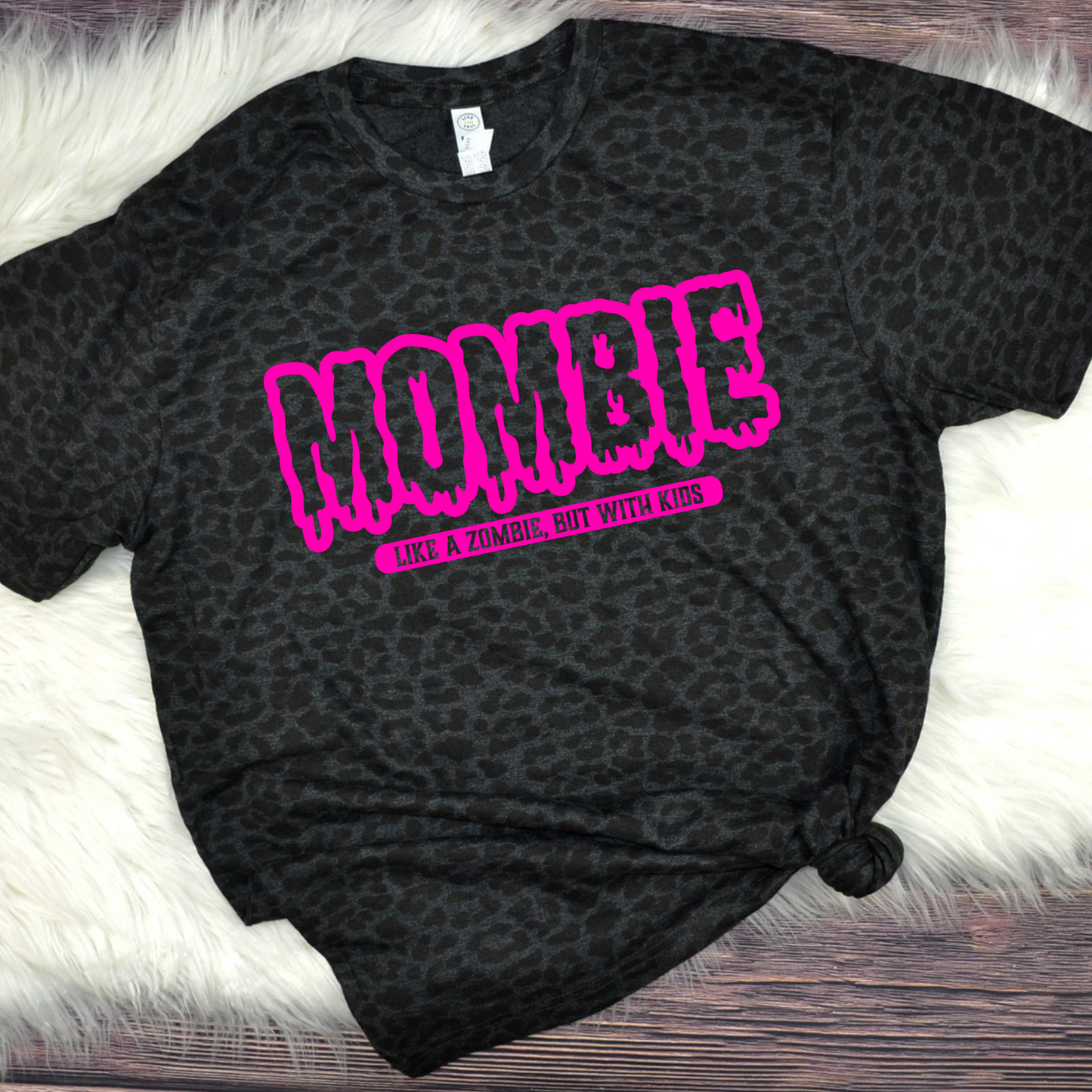 Wholesale Mombie Graphic Tee - Black Leopard Tee