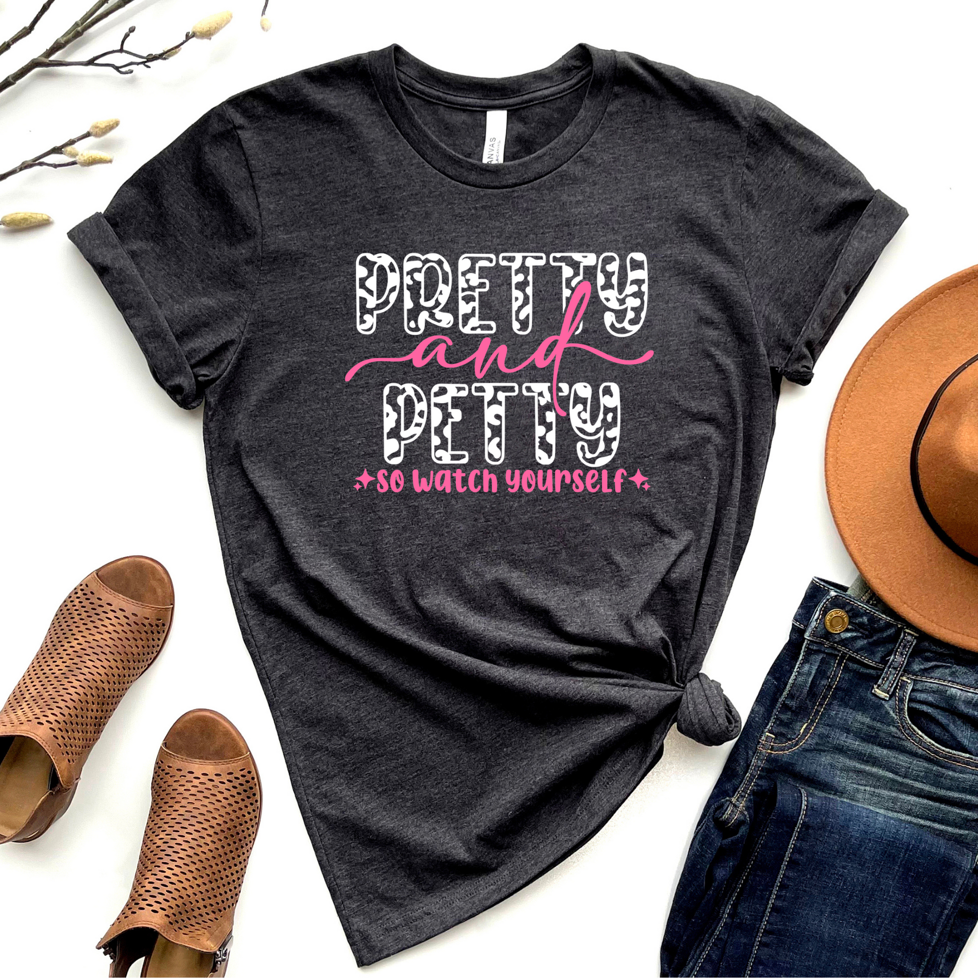 Wholesale Pretty and Petty Graphic Tee - Heather Charcoal Tee