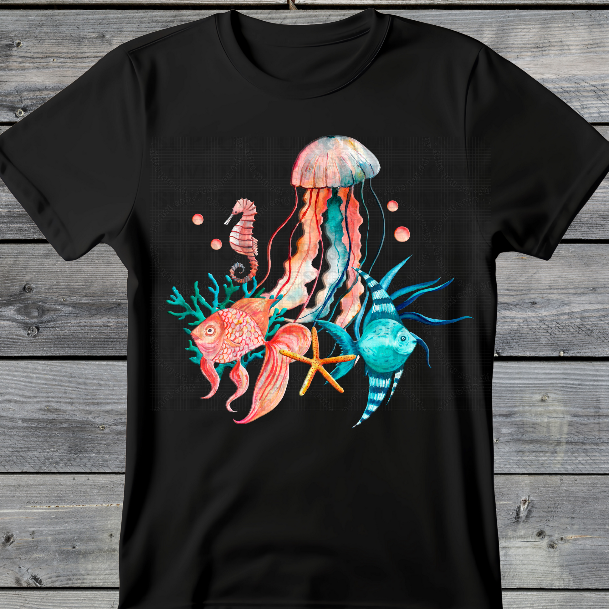 Wholesale Summer Fun Collab Graphic Tee Collection - Saltwater Sensation Black Tee