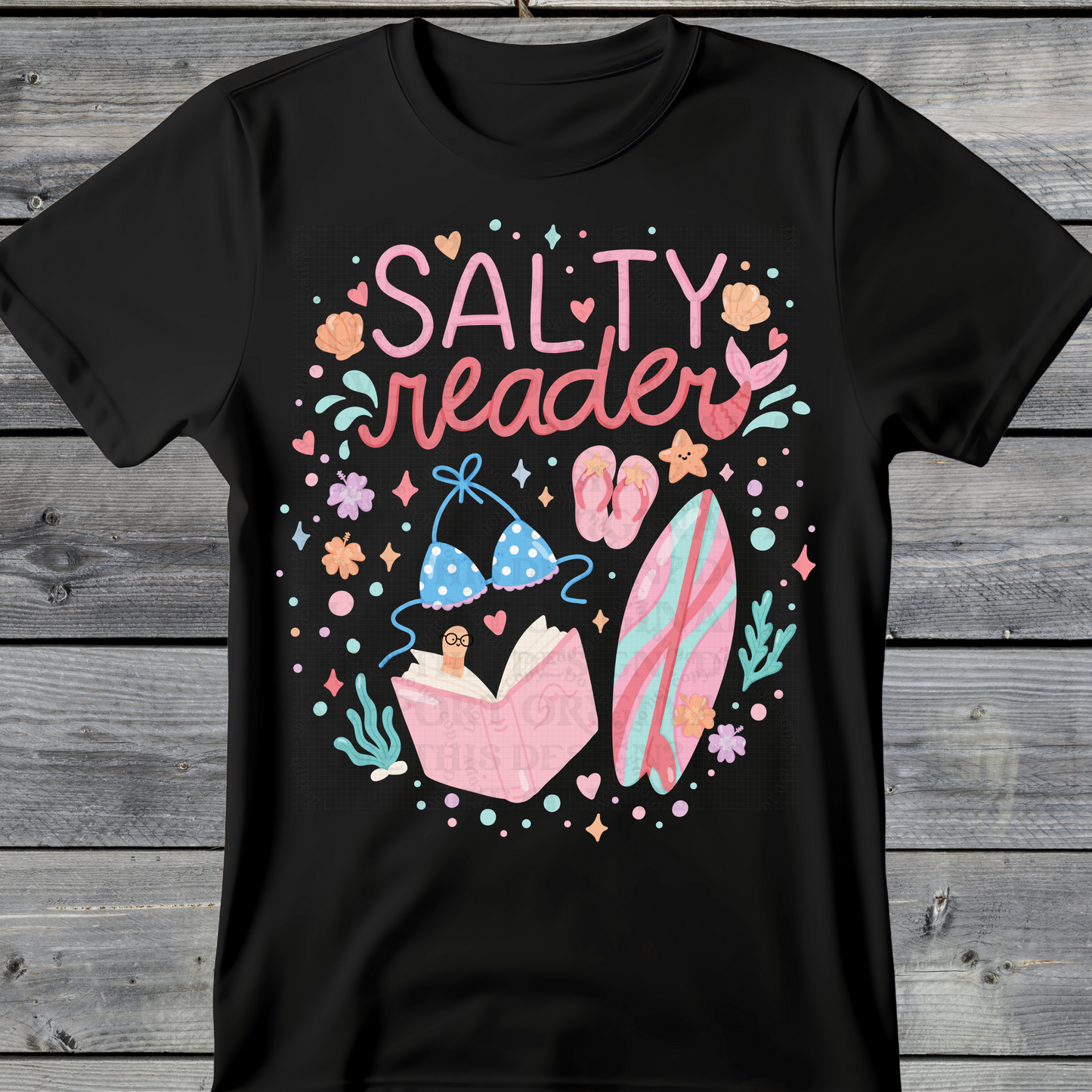 Wholesale Summer Fun Collab Graphic Tee Collection - Salty Reader Black Tee