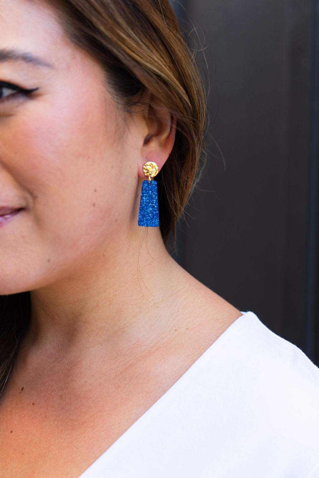 Mia Mini Earrings - Blue Glitter