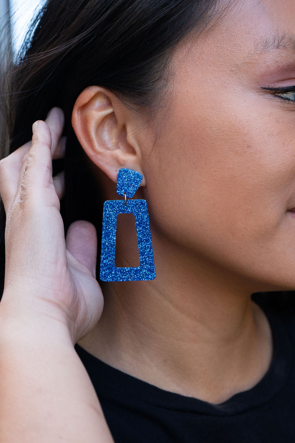 Avery Earrings - Blue Glitter