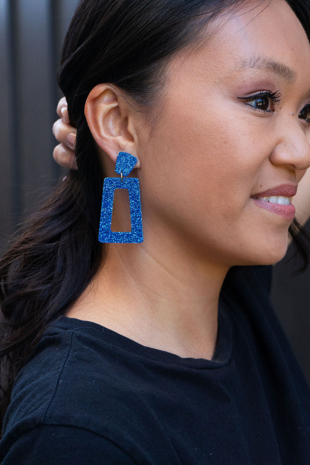 Avery Earrings - Blue Glitter