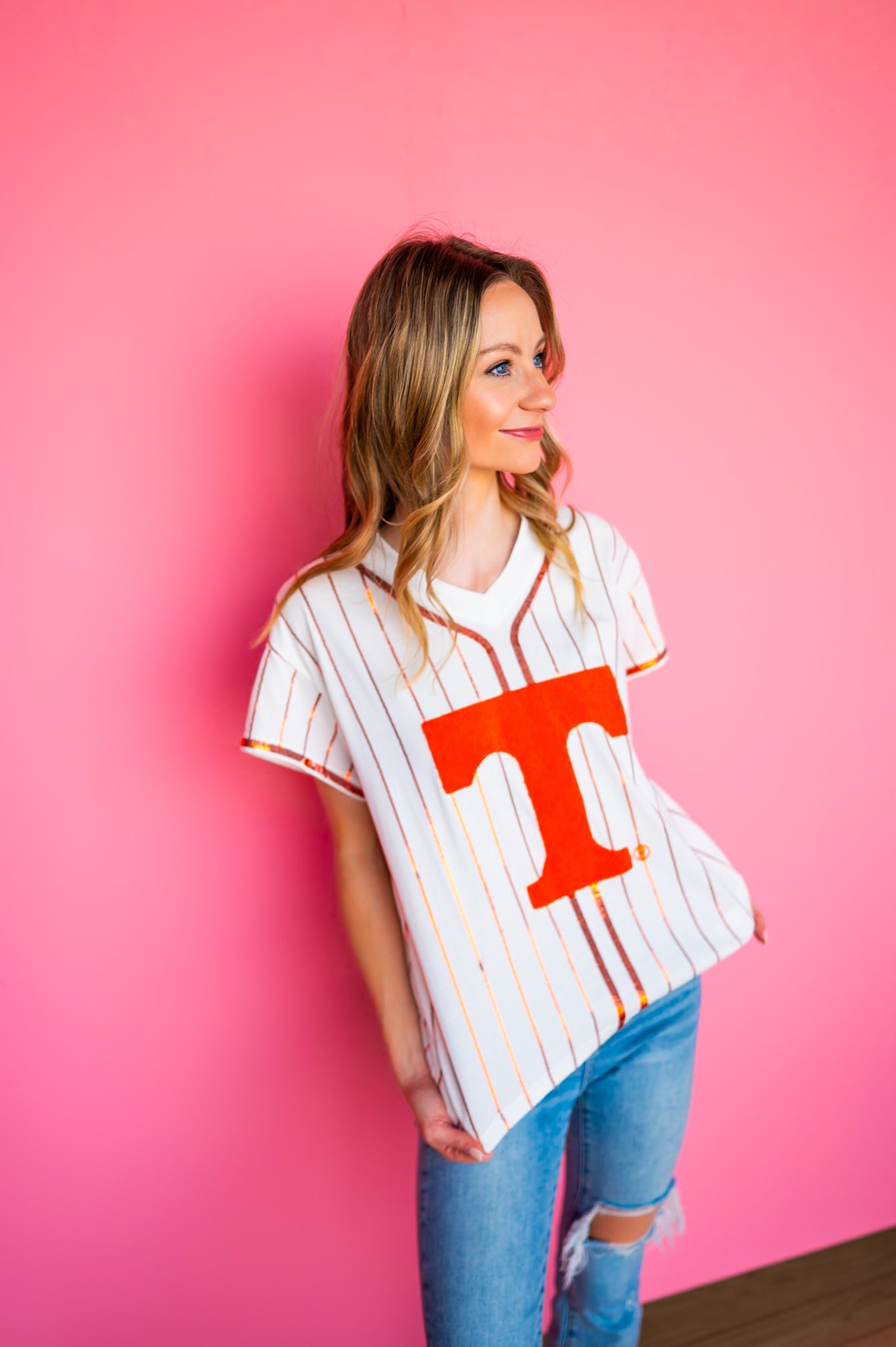 Licensed- White & Orange Stripe Tennessee Tee Queen of Sparkles