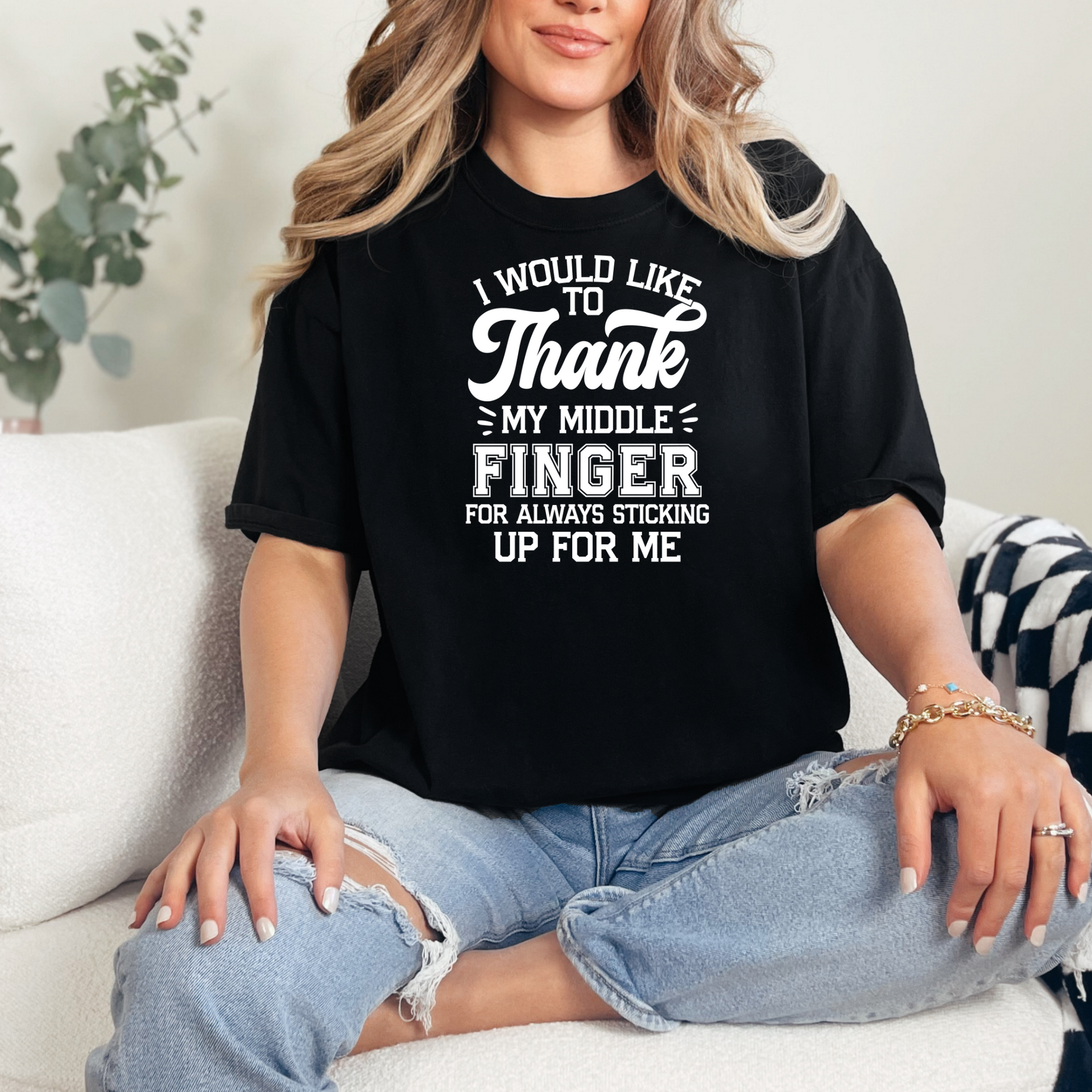 Wholesale Thank My Middle Finger Graphic Tee - Black Tee