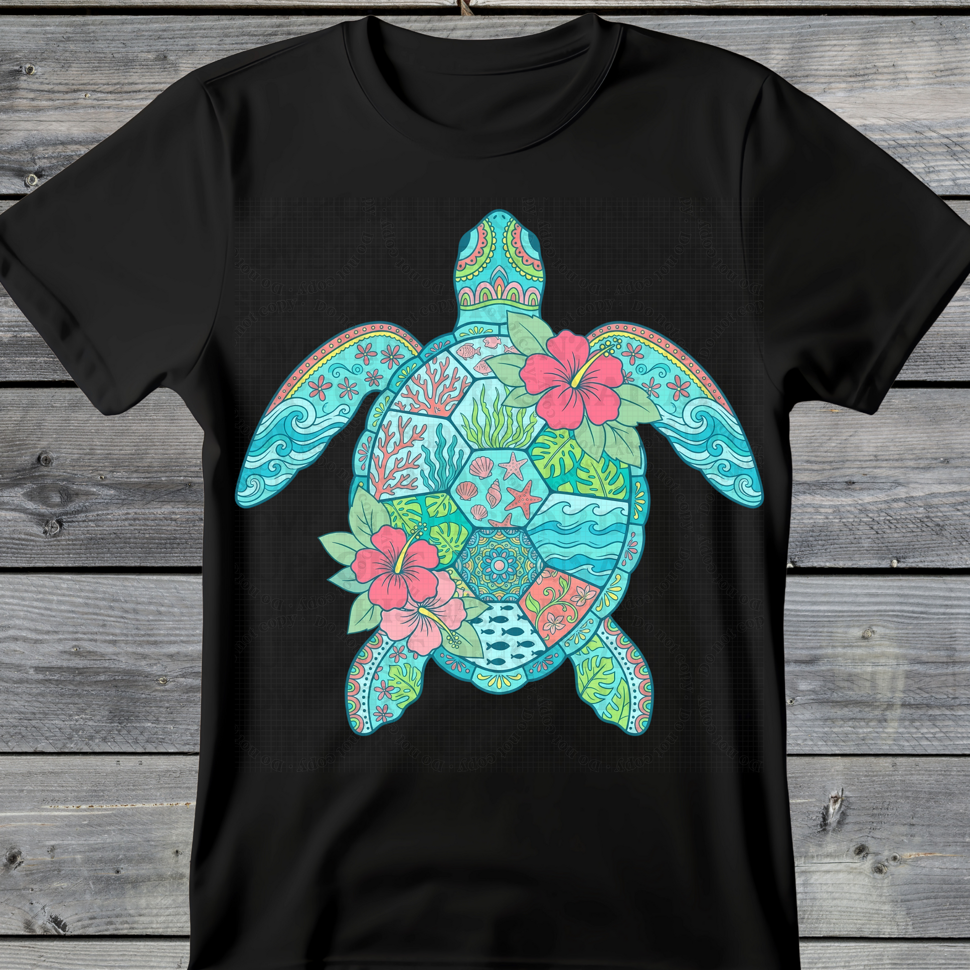Wholesale Summer Fun Collab Graphic Tee Collection - Tropical Turtle Black Tee