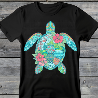 Wholesale Summer Fun Collab Graphic Tee Collection - Tropical Turtle Black Tee