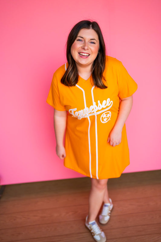 Licensed Orange Tennessee Baseball Jersey Tee Dress Queen of Sparkles