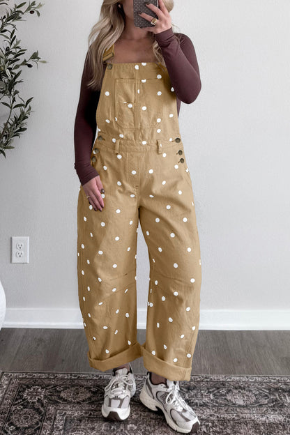 Phalaenopsis Polka Dot Print Bib Pocket Denim Barrel Overalls Jumpsuit