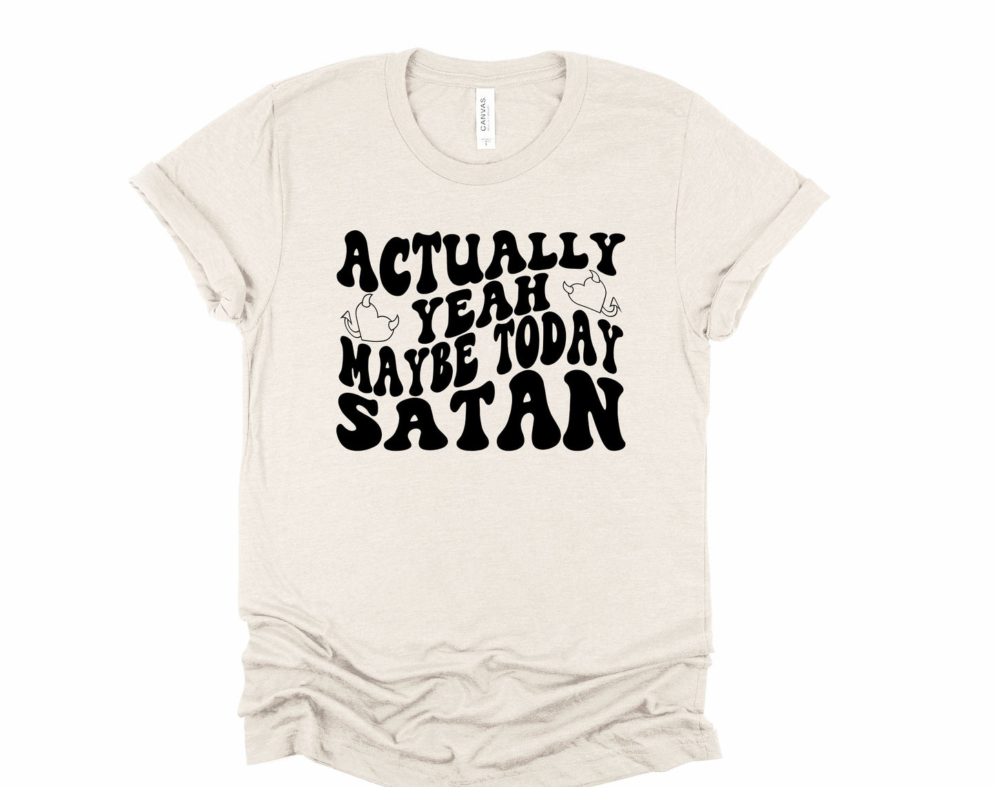 Wholesale Actually Yeah, Maybe Today Satan Graphic Tee - Heather Sand