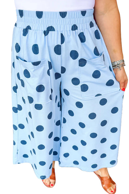 Khaki Polka Dot Elastic Waist Wide Leg Plus Size Pants