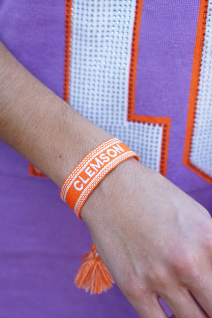 Clemson Tigers Woven Tassel Bracelet in Orange