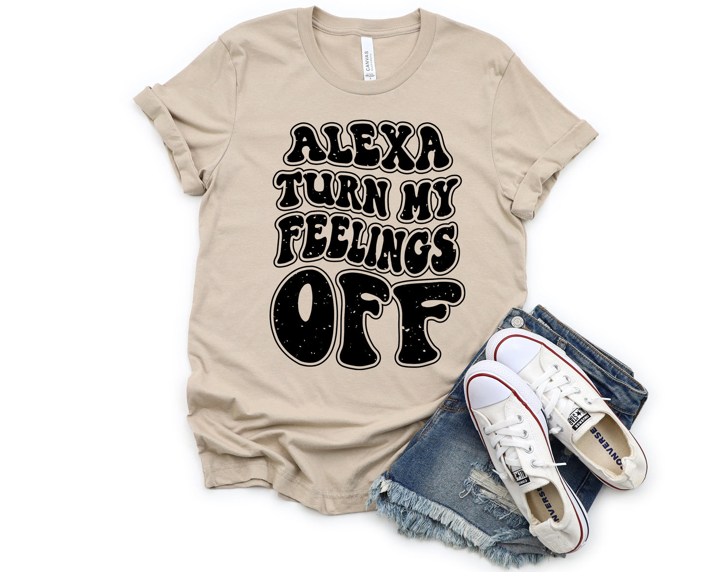 Wholesale Alexa Turn Off My Feelings Graphic Tee - Heather Grey