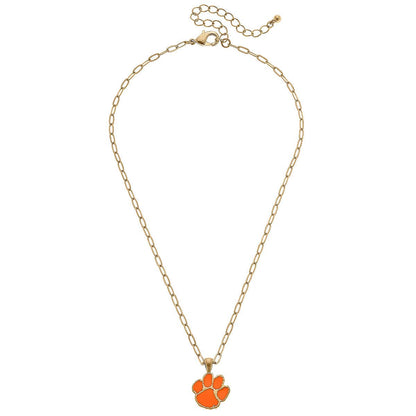 Clemson Tigers Enamel Pendant Necklace in Orange