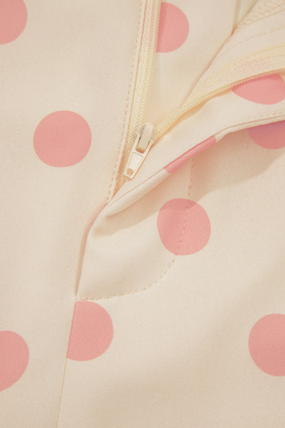 White Polka Dot Print Patched Pocket Mid-rise Straight Leg Pants