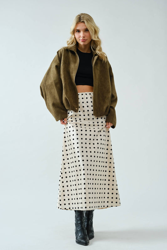 Polka Dot Satin Midi Skirt
