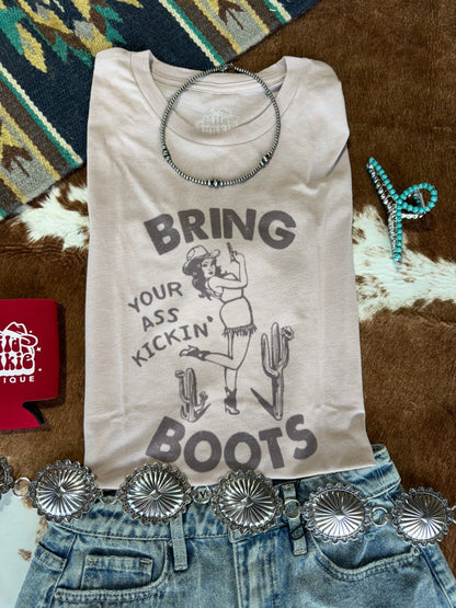 Bring Your Ass Kickin Boots Graphic TeePink GravelS