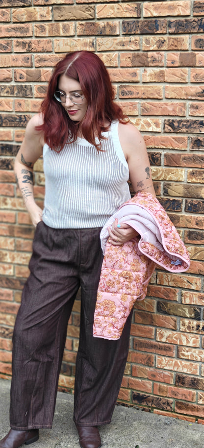 Structured Denim Wide-Leg Crop Trousers