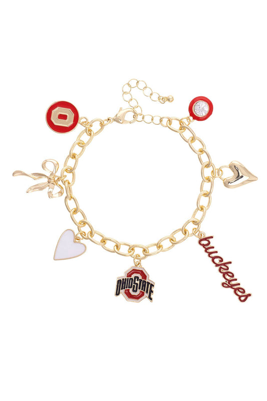 Ohio State Buckeyes Enamel Icons Charm Bracelet in Shiny Gol