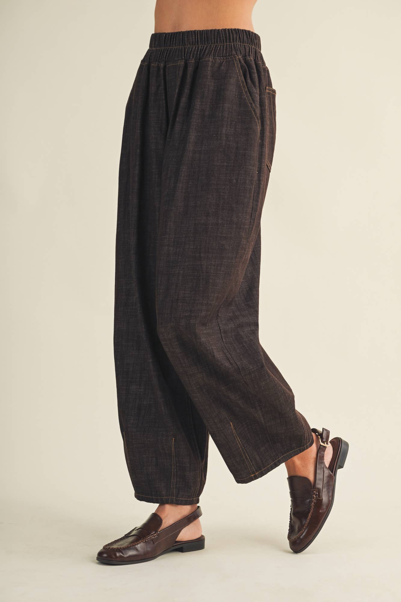 Structured Denim Wide-Leg Crop Trousers