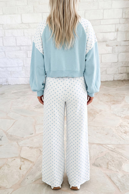 Khaki Polka Dot Patchwork Colorblock Long Sleeve Casual Two Piece Pants Set