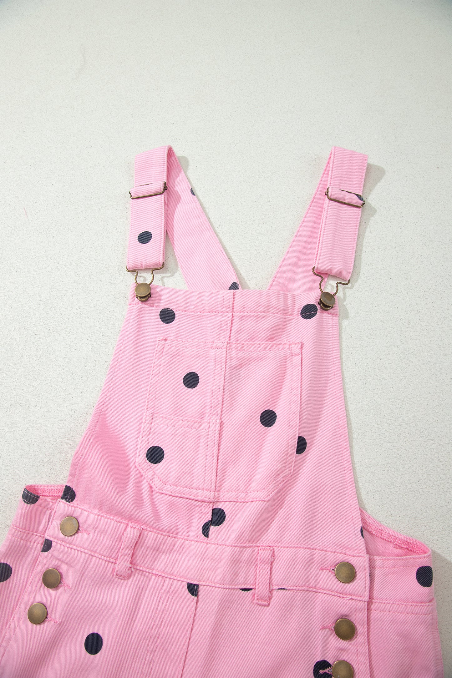 Phalaenopsis Polka Dot Print Bib Pocket Denim Barrel Overalls Jumpsuit