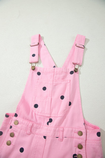 Phalaenopsis Polka Dot Print Bib Pocket Denim Barrel Overalls Jumpsuit