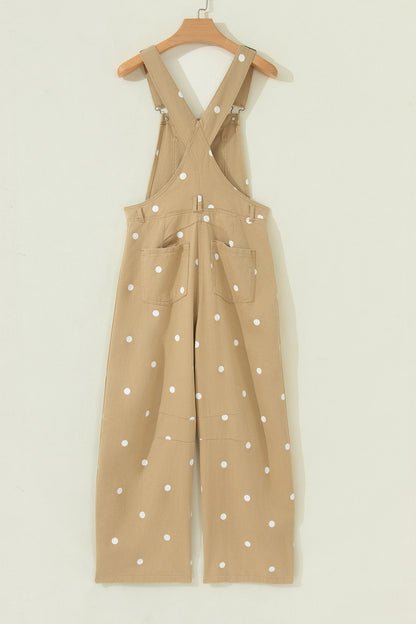 Phalaenopsis Polka Dot Print Bib Pocket Denim Barrel Overalls Jumpsuit