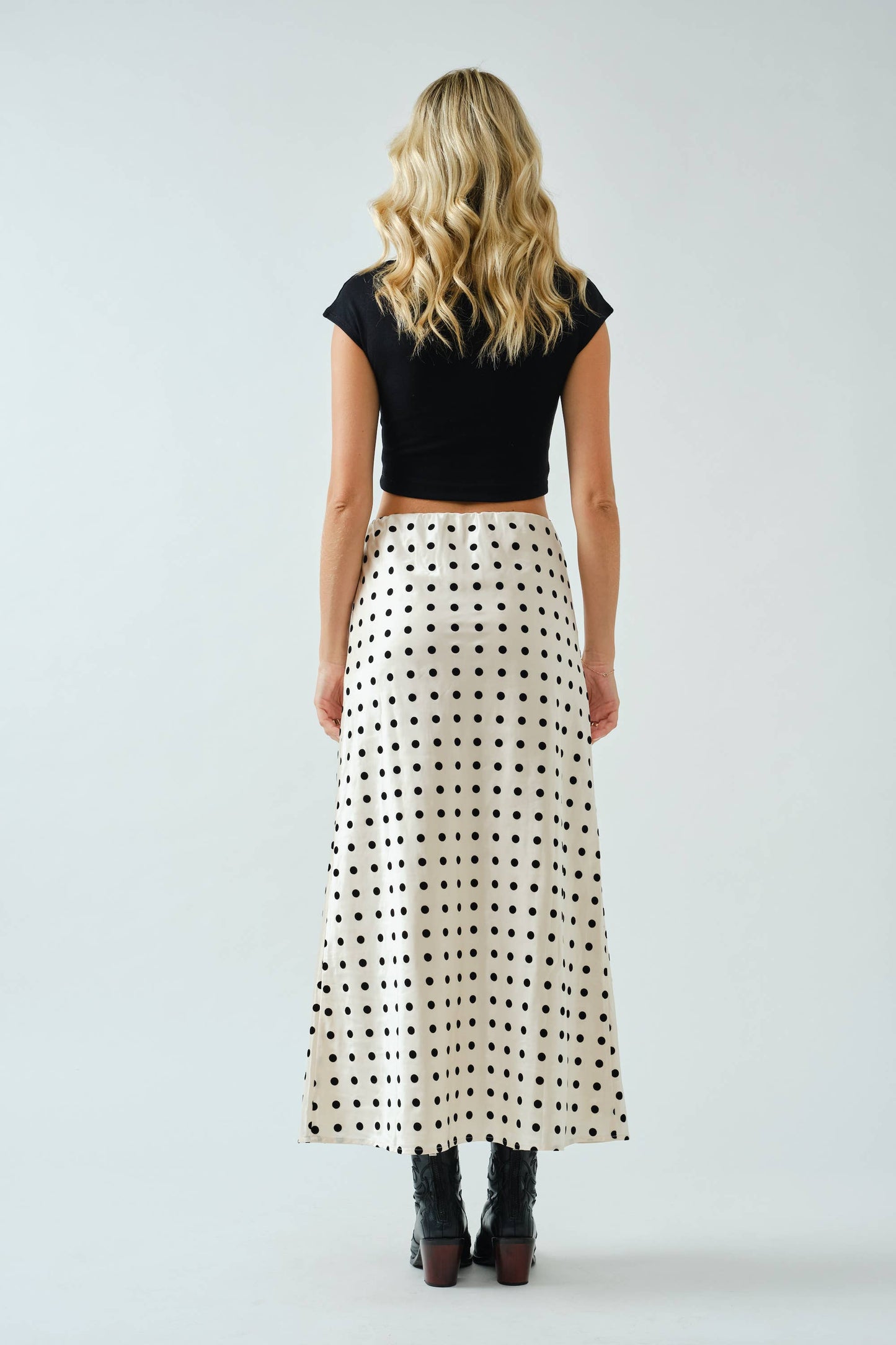 Polka Dot Satin Midi Skirt